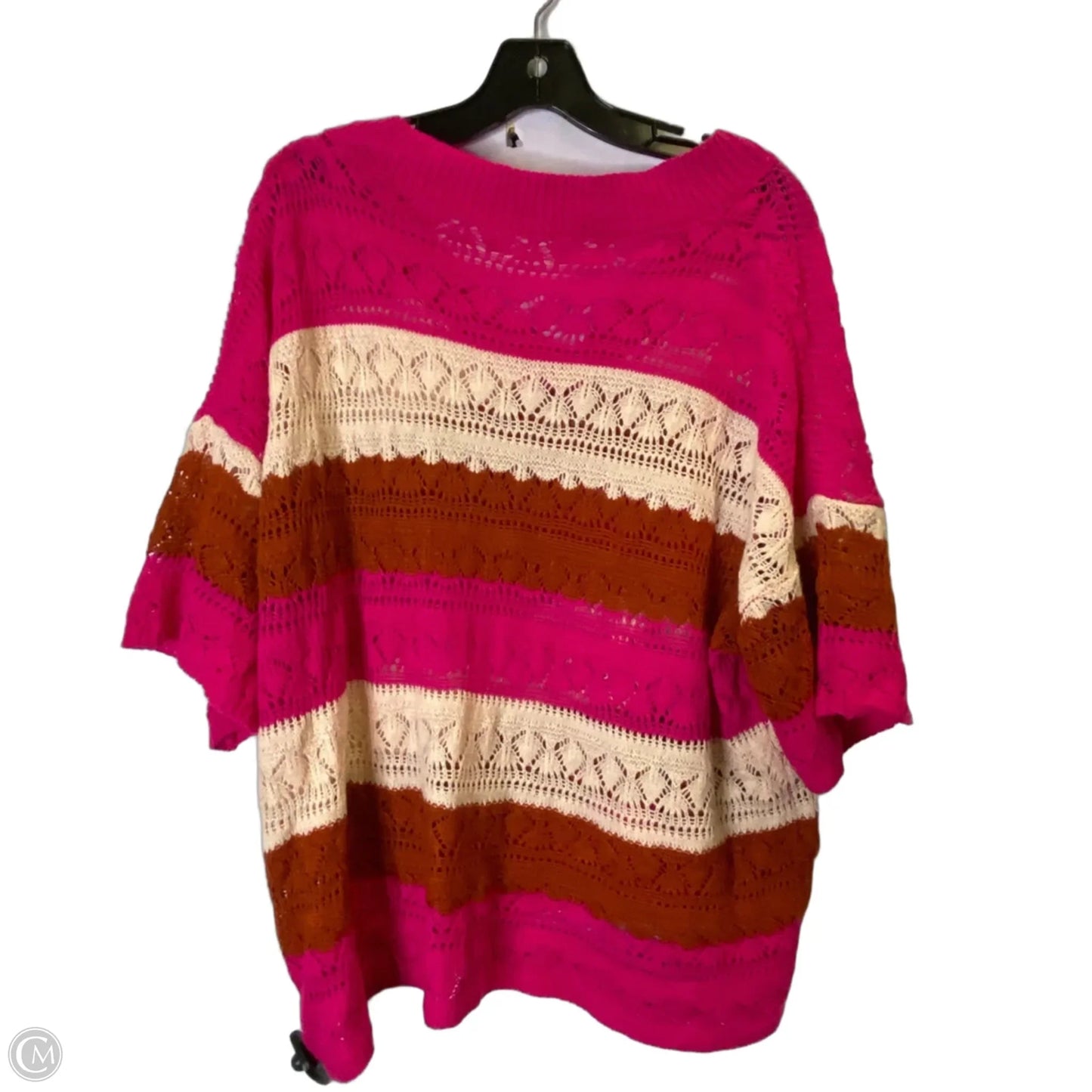 Top Short Sleeve By Shein In Cream & Pink, Size: 1x