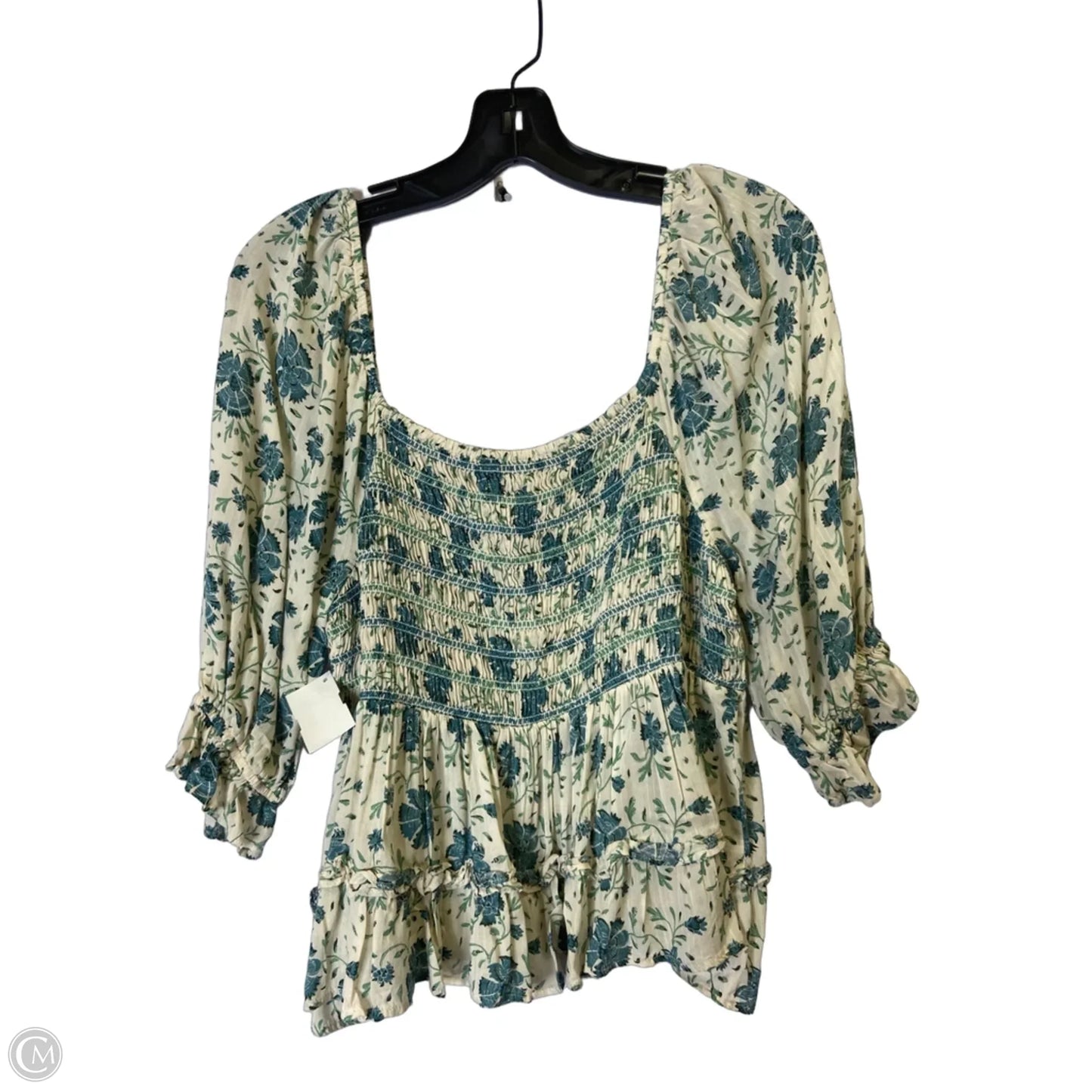 Top Short Sleeve By American Eagle In Cream & Green, Size: L
