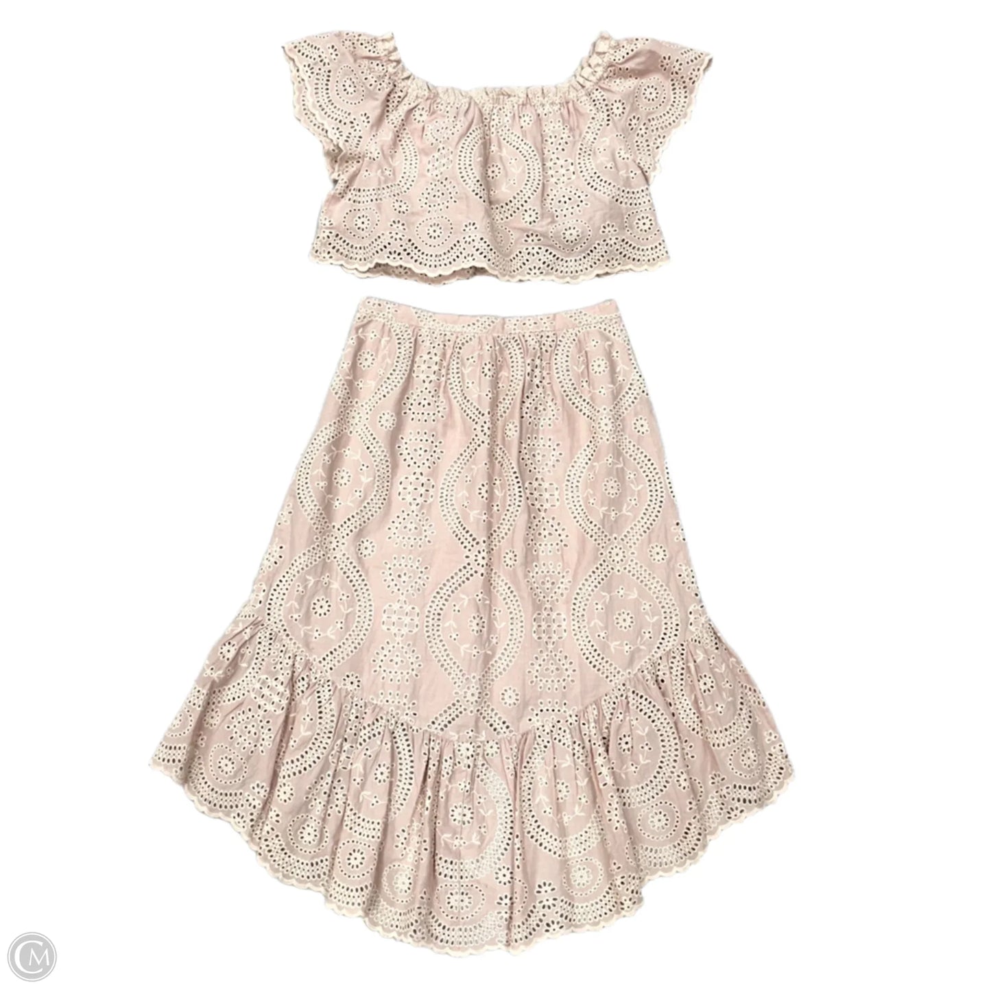 Skirt Set 2pc By Love Shack Fancy In Pink & Tan, Size: M