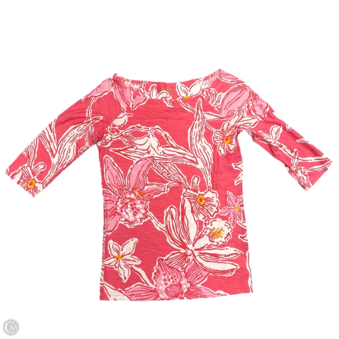 Top 3/4 Sleeve Designer By Lilly Pulitzer In Pink & White, Size: Xs