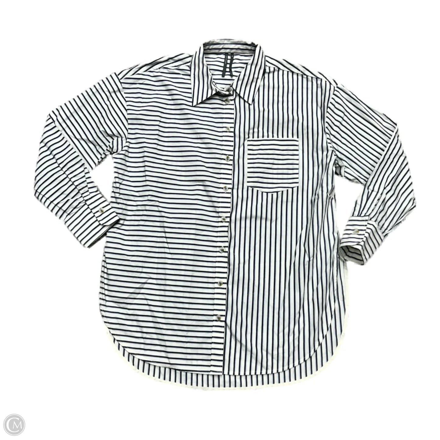 Blouse Long Sleeve By Anthropologie In Blue & White, Size: Xs