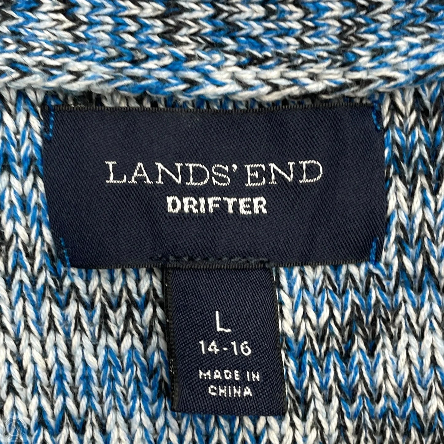Sweater Cardigan By Lands End In Blue & White, Size: L