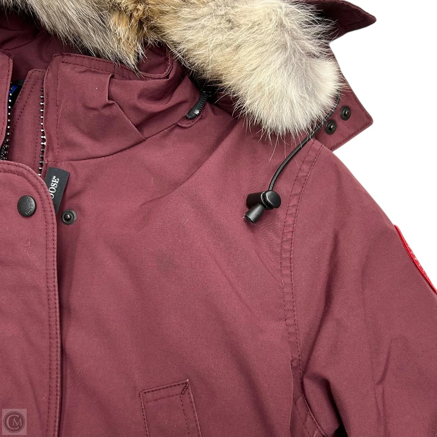 Coat Luxury Designer By Canada Goose In Maroon, Size: M