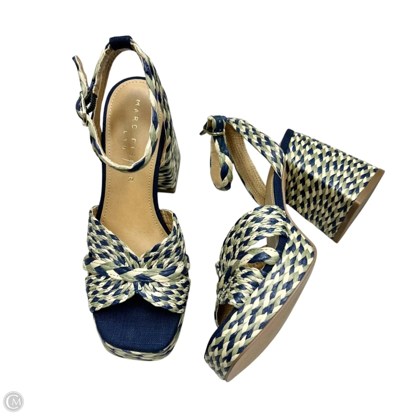Sandals Heels Block By Marc Fisher In Blue & Green, Size: 6