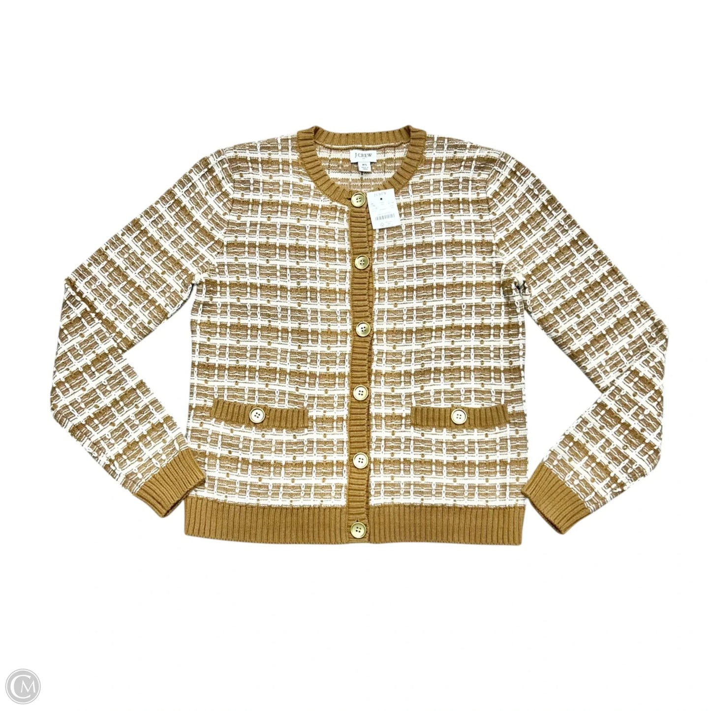 Sweater Cardigan By J. Crew In Tan & White, Size: Xs