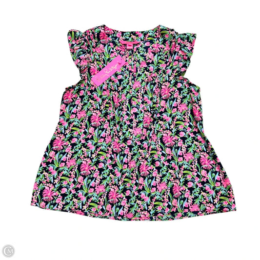 Top Short Sleeve Designer By Lilly Pulitzer In Green & Pink, Size: S