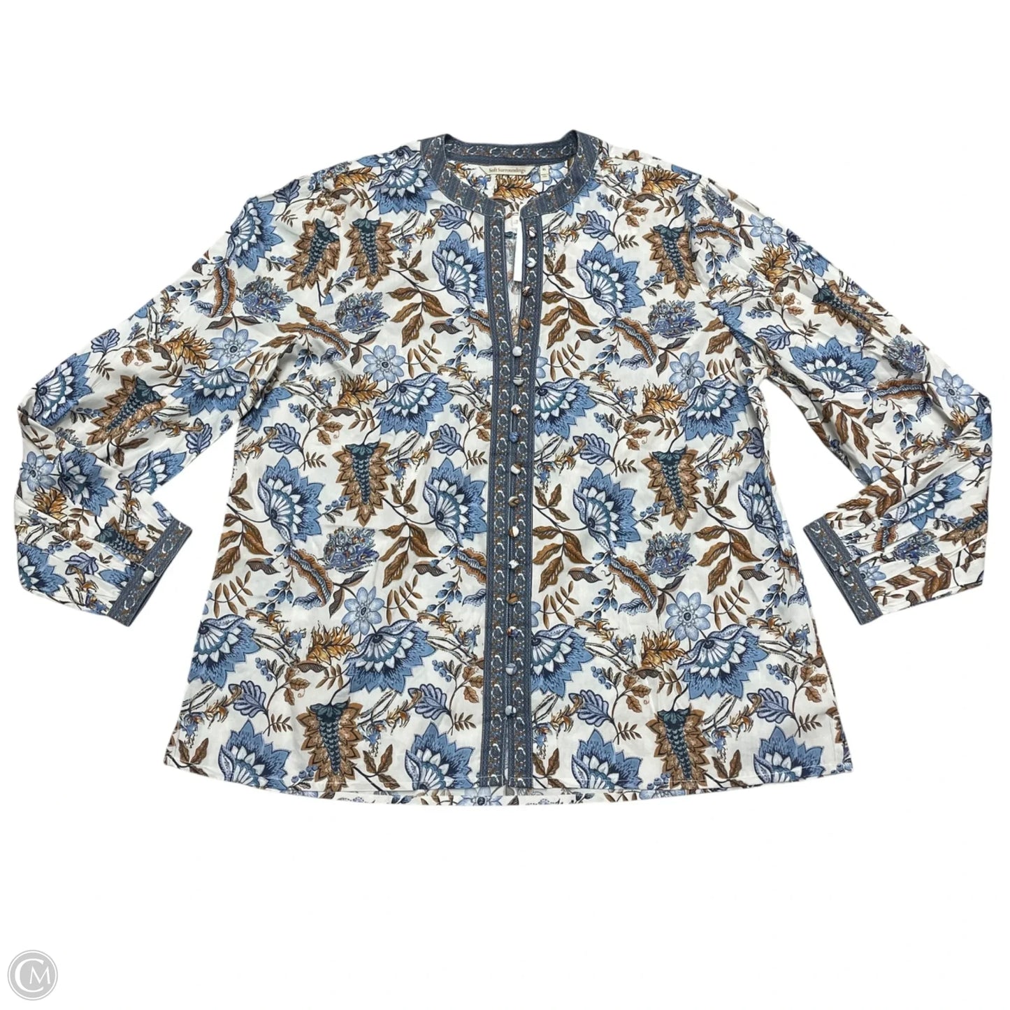 Blouse Long Sleeve By Soft Surroundings In Blue & Tan, Size: Xl