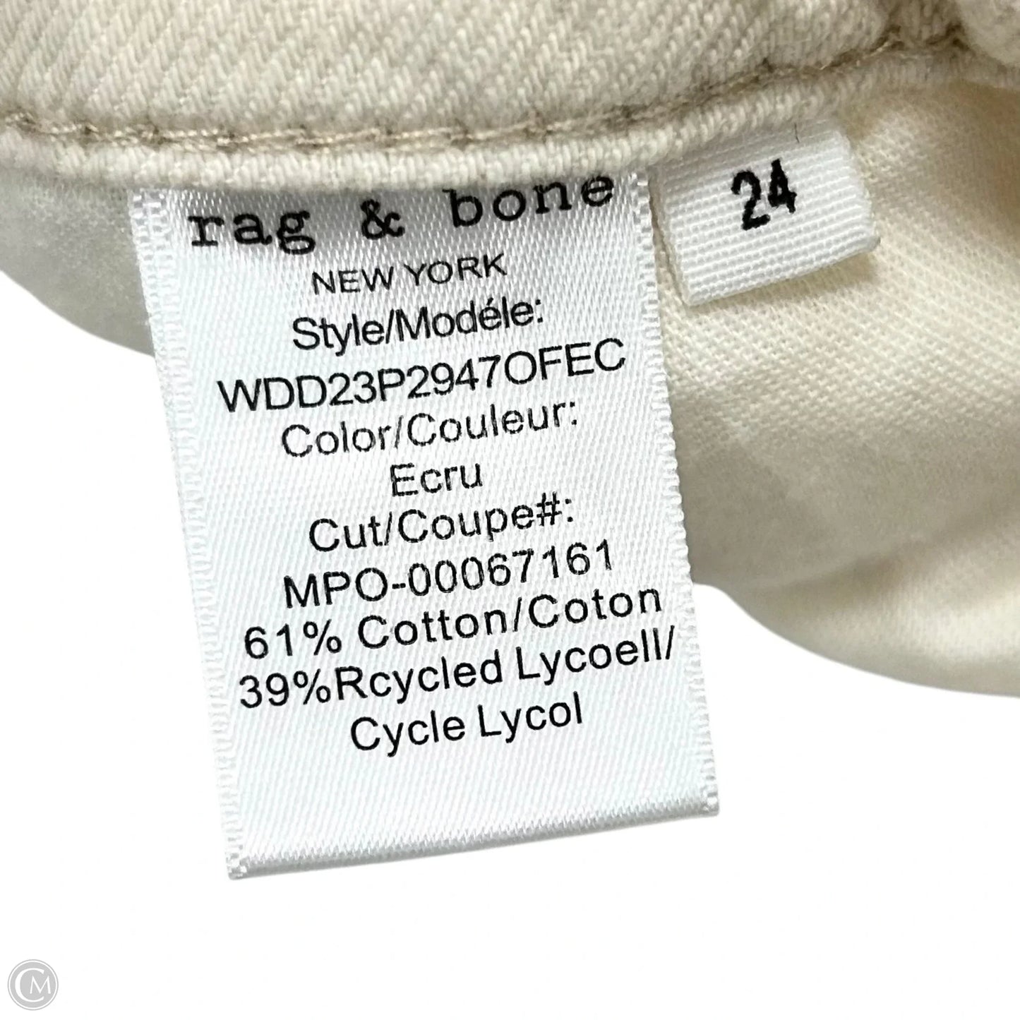 Jeans Wide Leg By Rag And Bone In Cream Denim, Size: 0