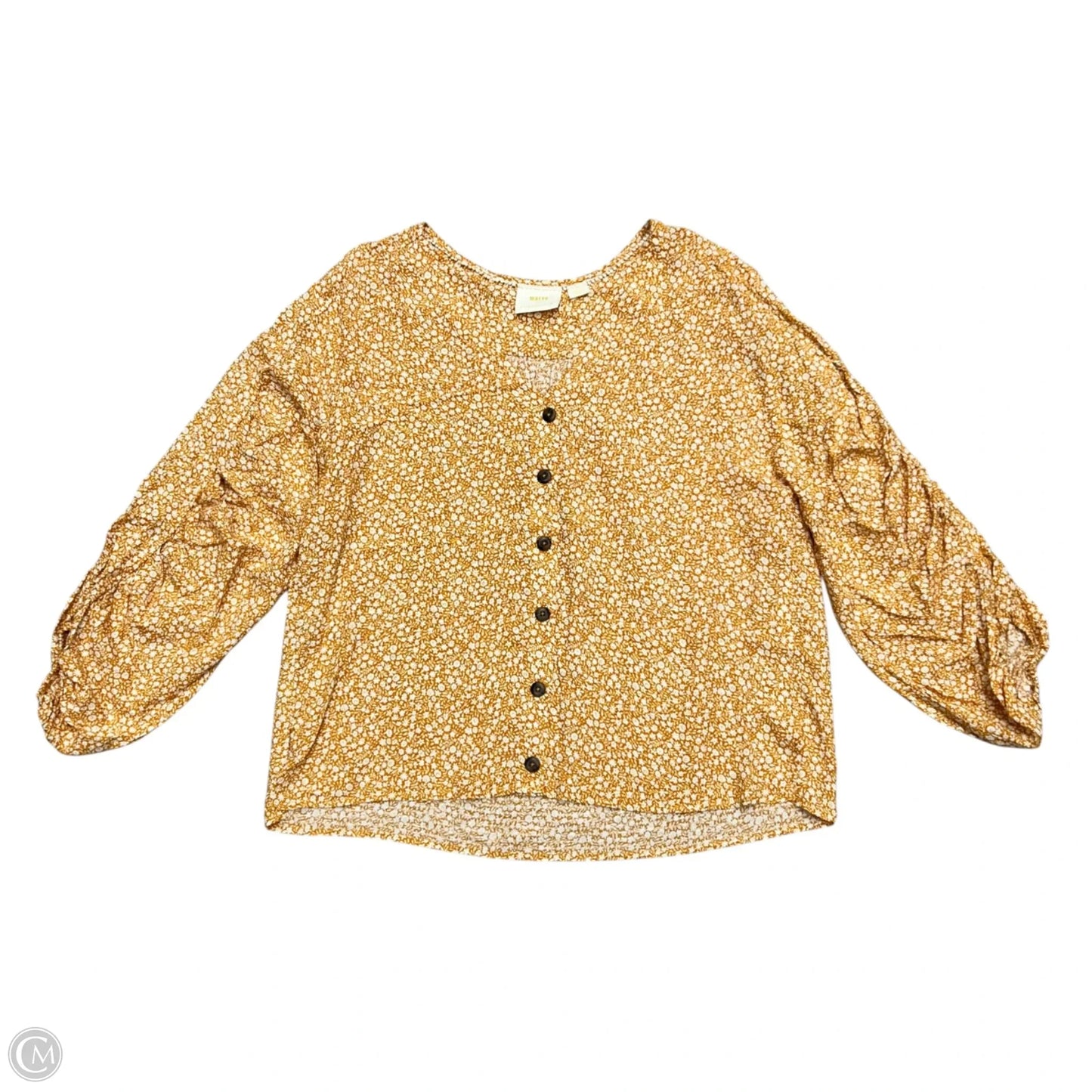 Top Long Sleeve By Maeve In White & Yellow, Size: M