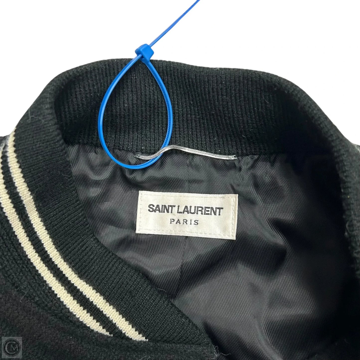 Jacket Luxury Designer By Yves Saint Laurent In Black & White, Size: L