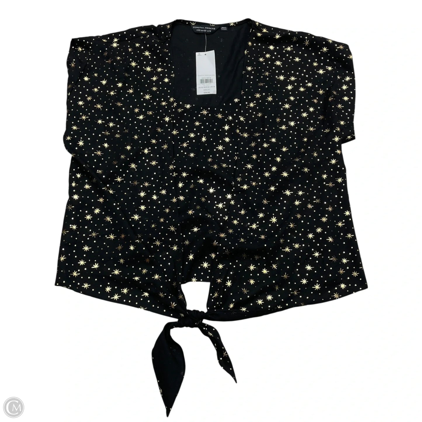 Top Short Sleeve By Dorothy Perkins In Black & Gold, Size: M