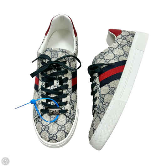 Shoes Luxury Designer By Gucci In Blue & Red & White, Size: 9.5
