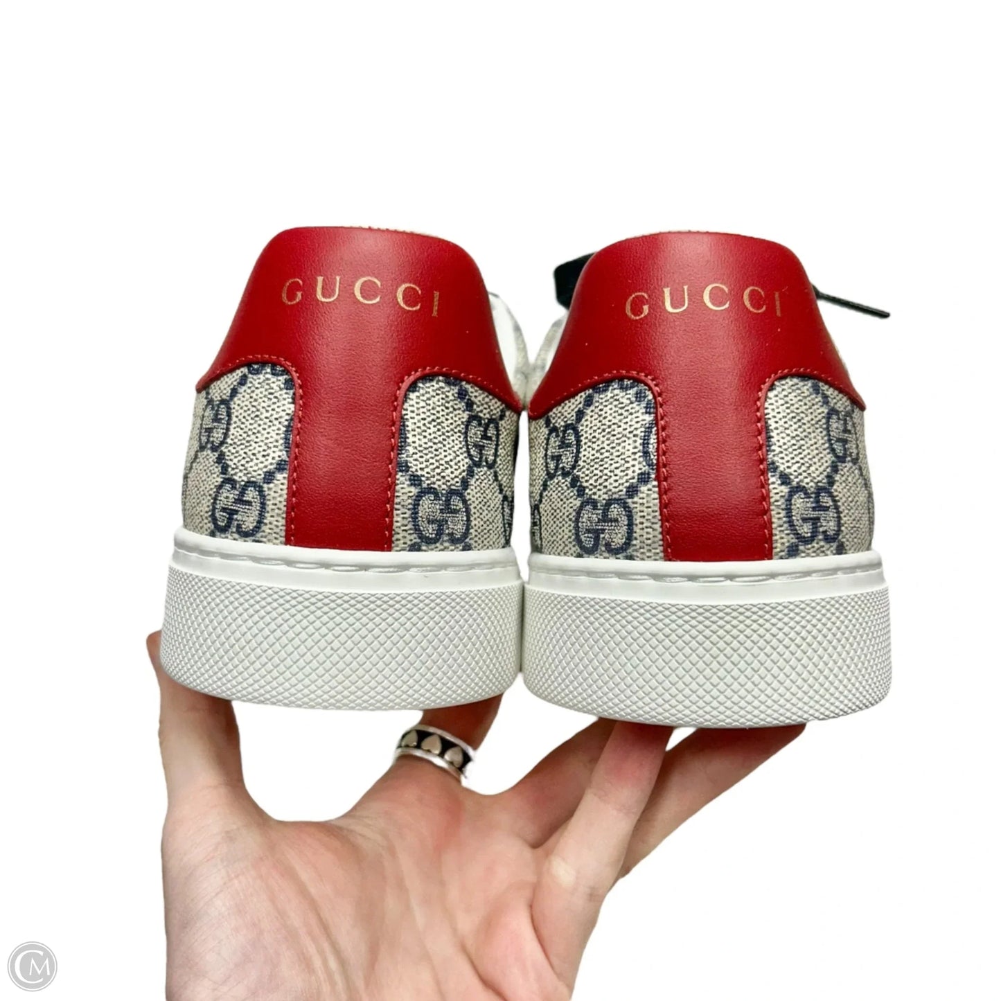 Shoes Luxury Designer By Gucci In Blue & Red & White, Size: 9.5