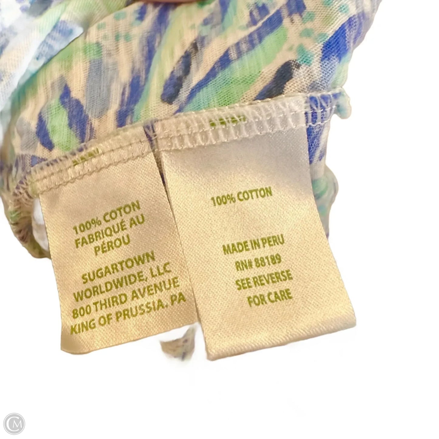 Top Short Sleeve Designer By Lilly Pulitzer In Blue & Green, Size: Xs