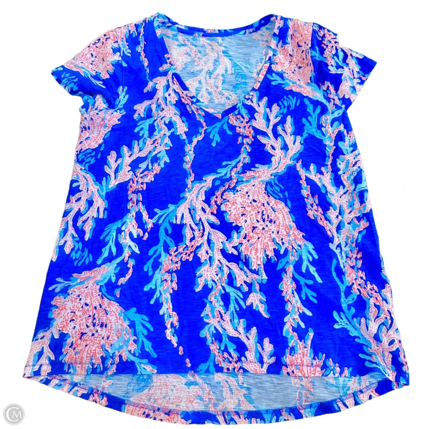 Top Short Sleeve Designer By Lilly Pulitzer In Blue & Orange, Size: S