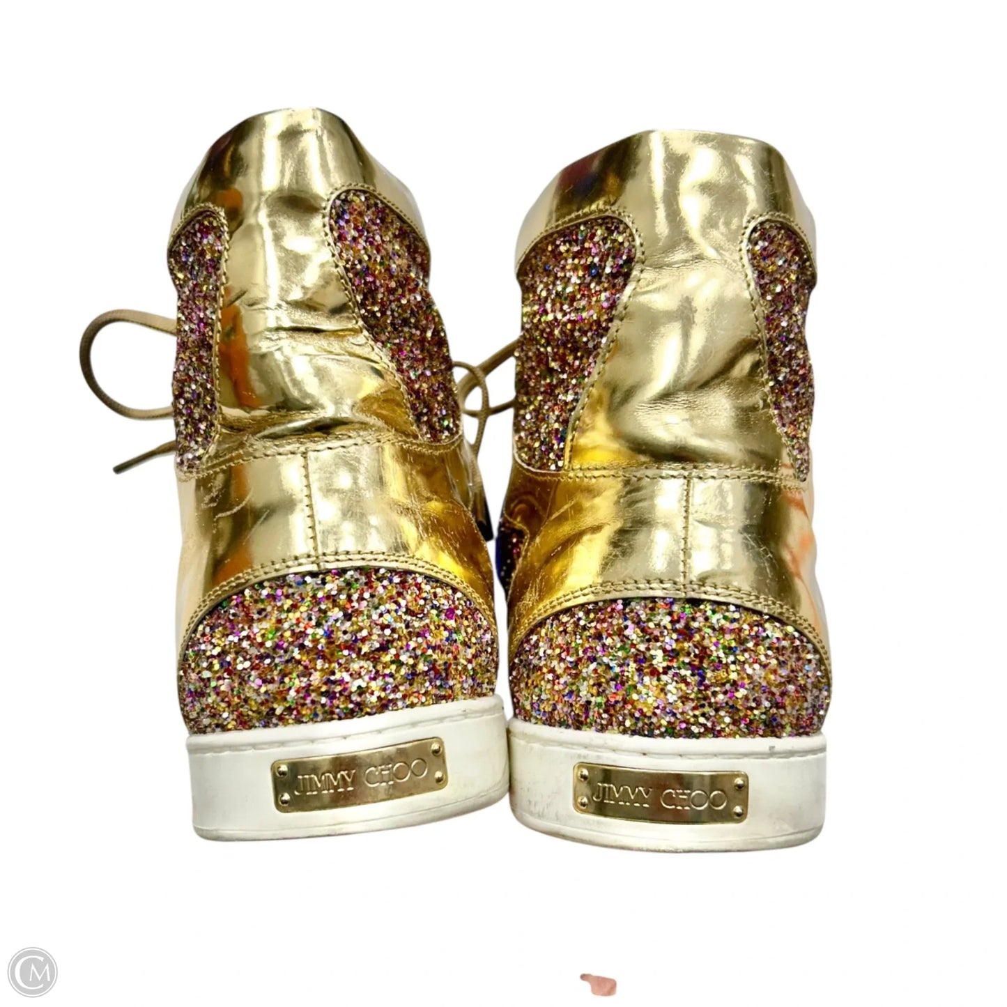 Shoes Luxury Designer By Jimmy Choo In Gold, Size: 9.5