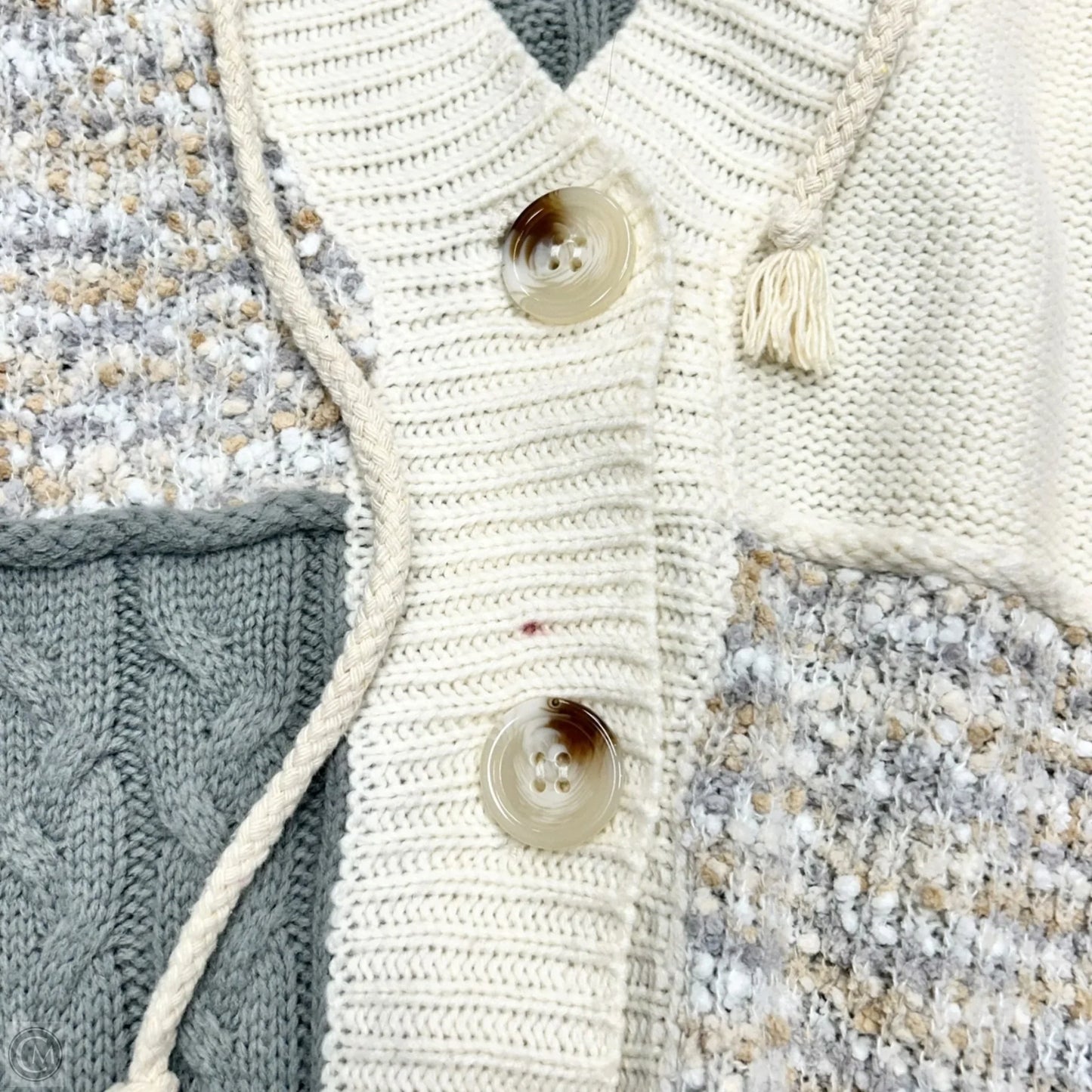 Sweater Cardigan By Pol In Cream & Grey, Size: M