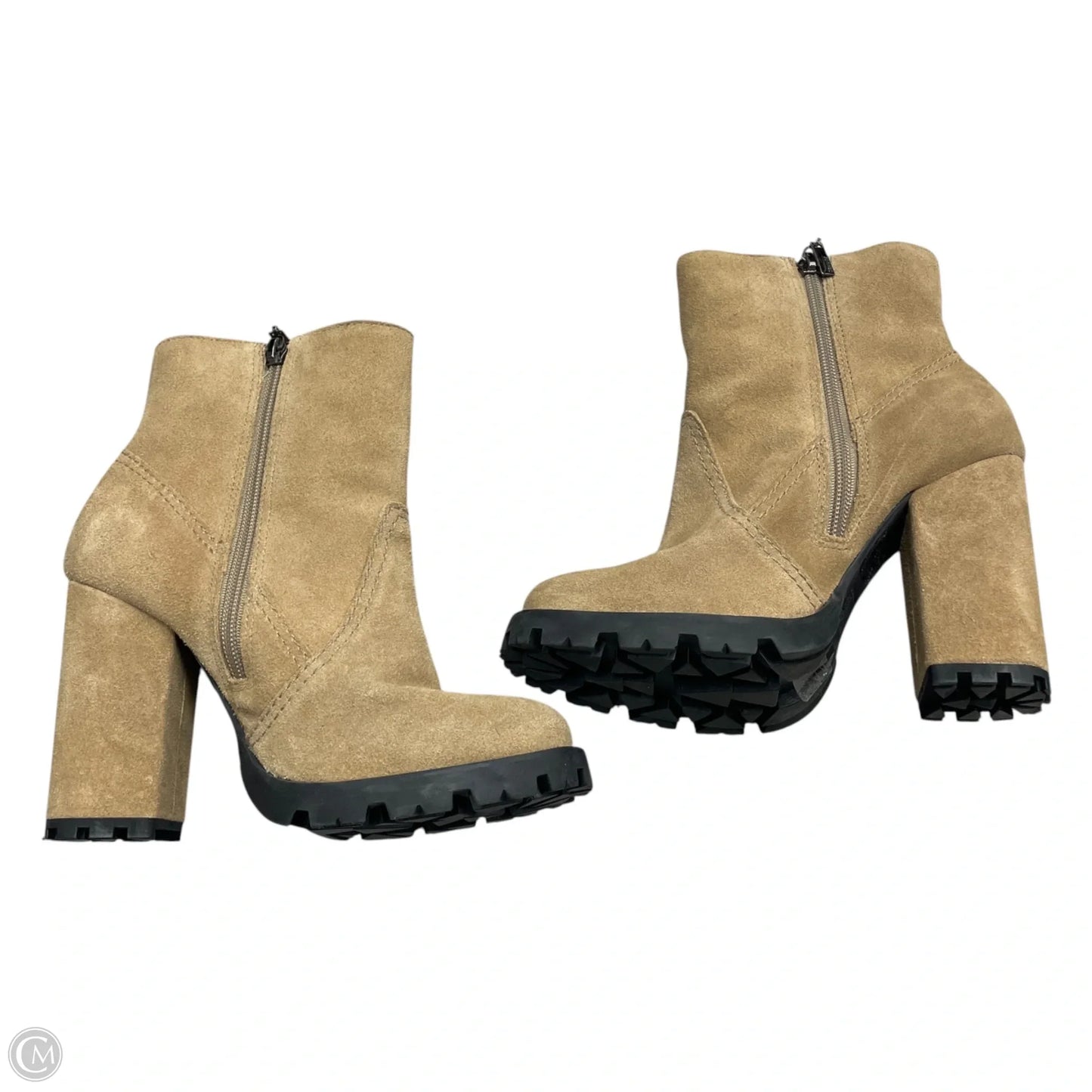 Boots Ankle Heels By Schutz In Black & Tan, Size: 7.5