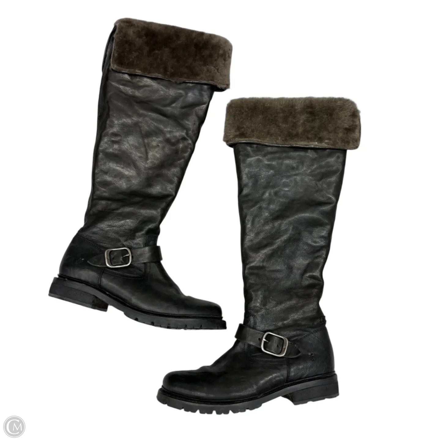 Boots Designer By Frye In Black & Brown, Size: 8