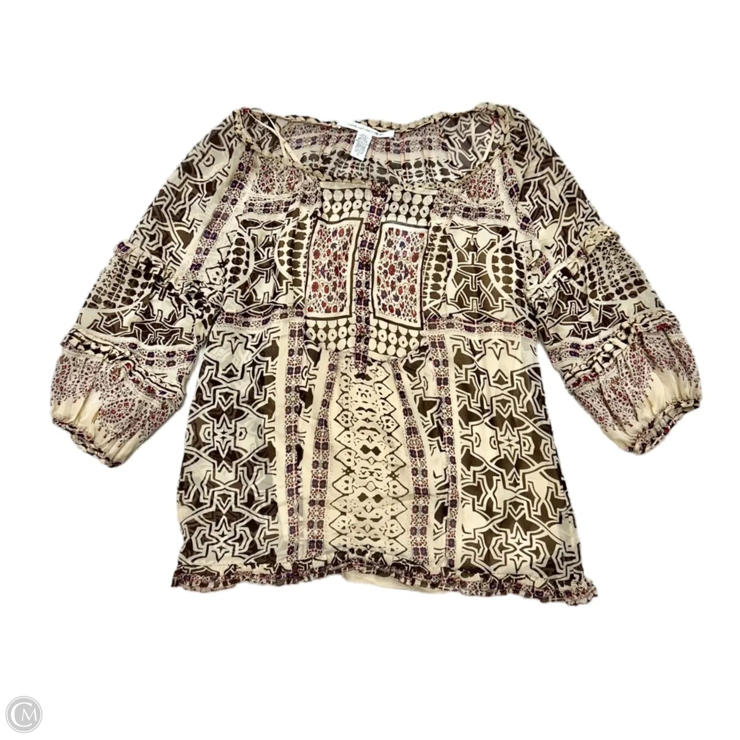 Blouse Designer By Diane Von Furstenberg In Brown & Cream, Size: M