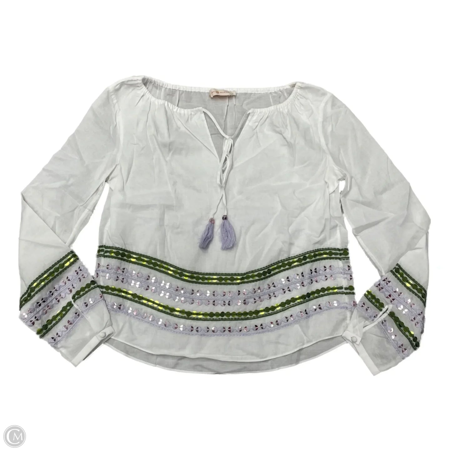 Top Long Sleeve Designer By Tory Burch In White, Size: Xs