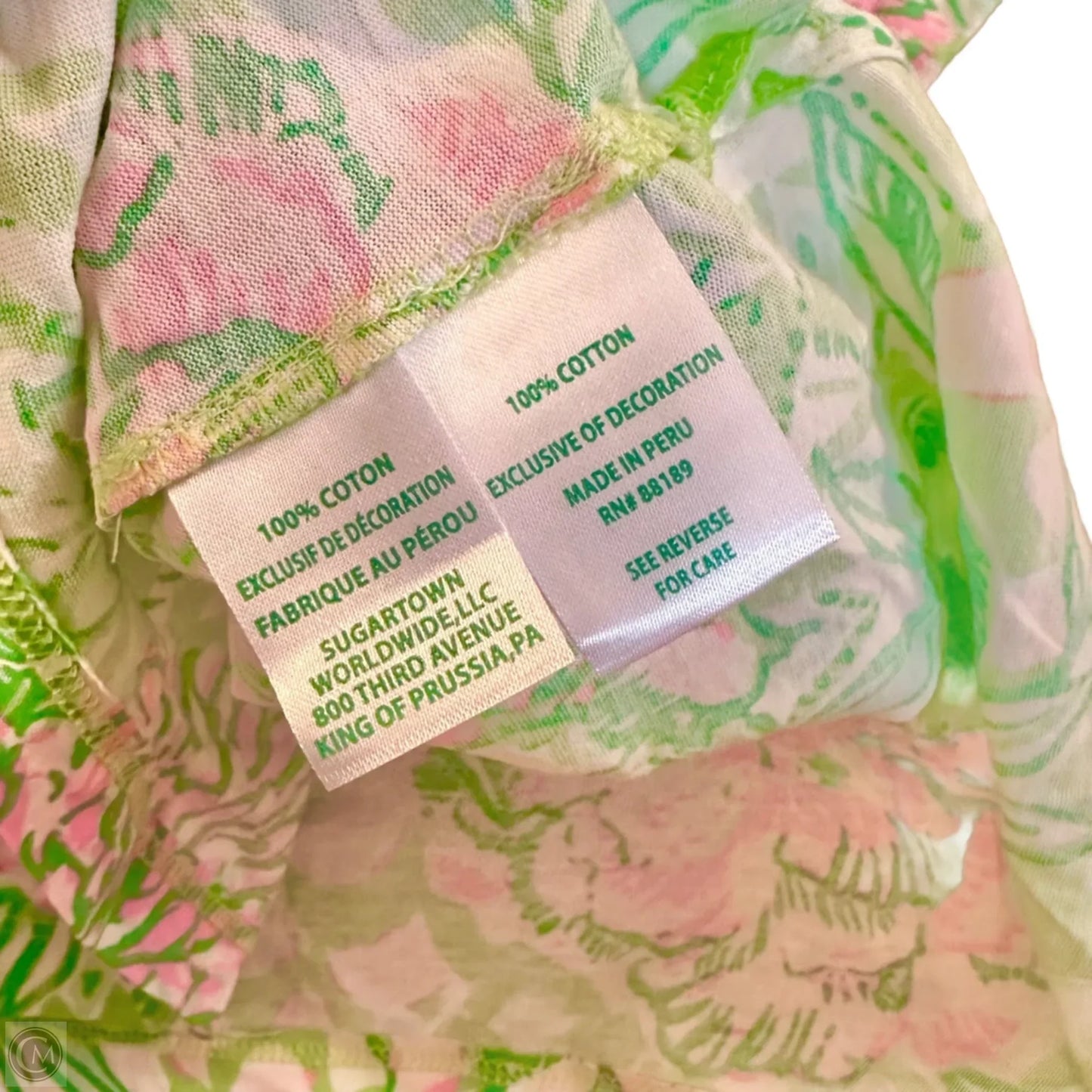 Top Short Sleeve Designer By Lilly Pulitzer In Green & Pink, Size: S