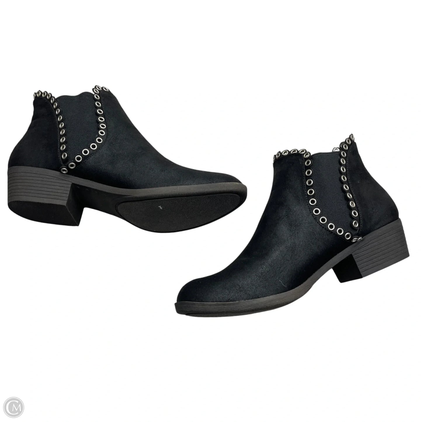 Boots Ankle Flats By Stricca In Black & Silver, Size: 7.5