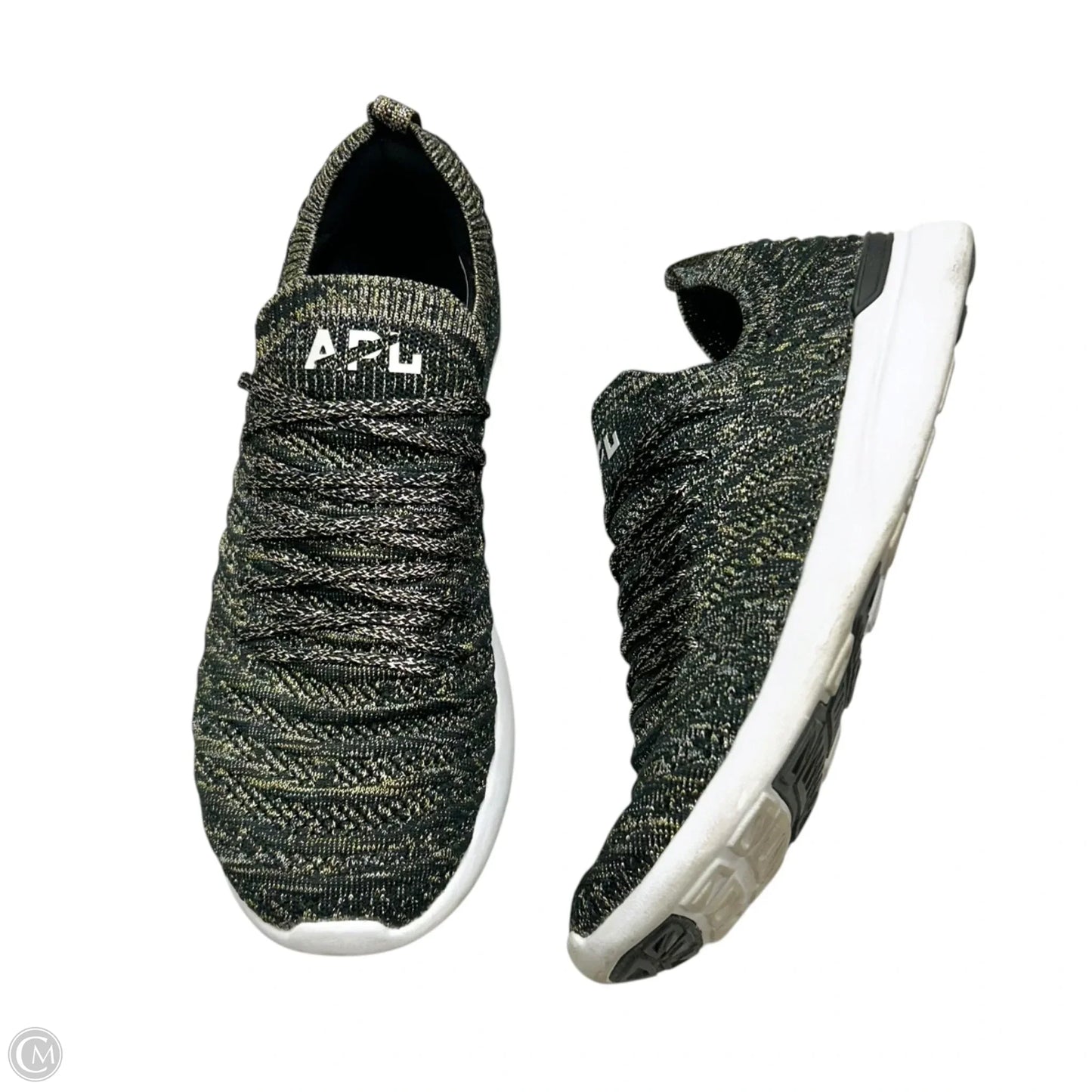 Shoes Designer By Apl In Black & Gold, Size: 9.5