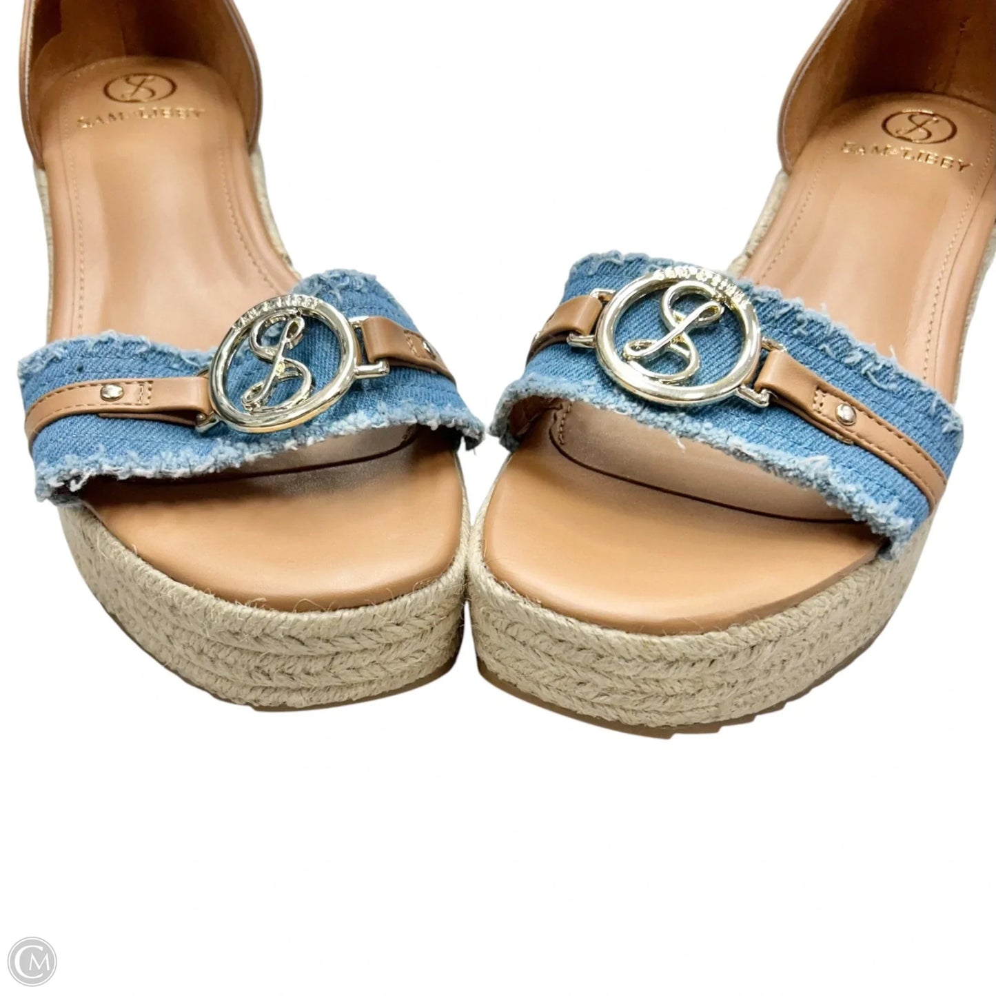 Sandals Heels Wedge By Sam And Libby In Blue & Tan, Size: 8