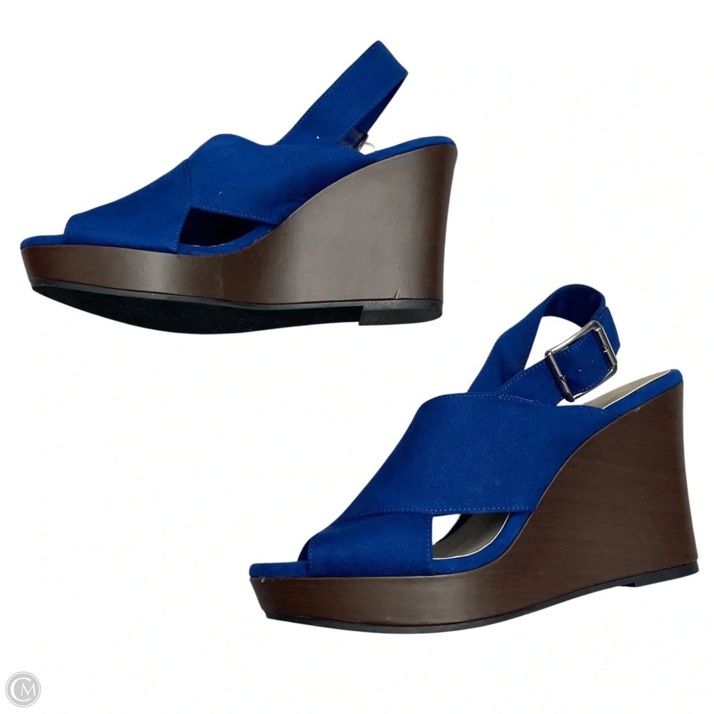 Sandals Heels Wedge By Montego Bay In Blue & Brown, Size: 12