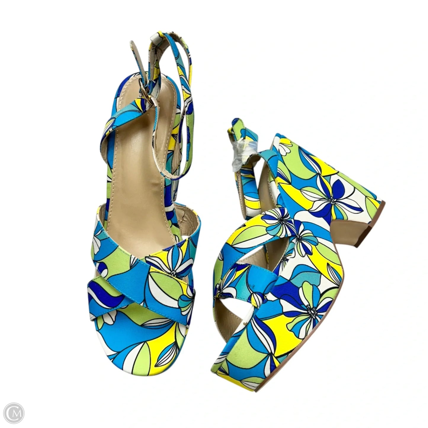 Sandals Heels Block By Jf In Blue & Green, Size: 11