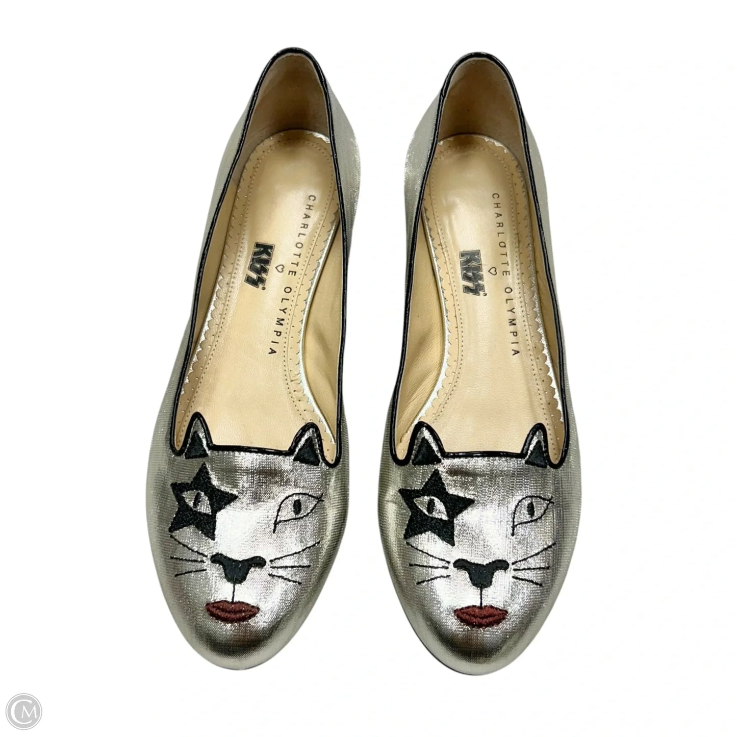 Shoes Designer By Charlotte Olympia In Silver, Size: 6.5
