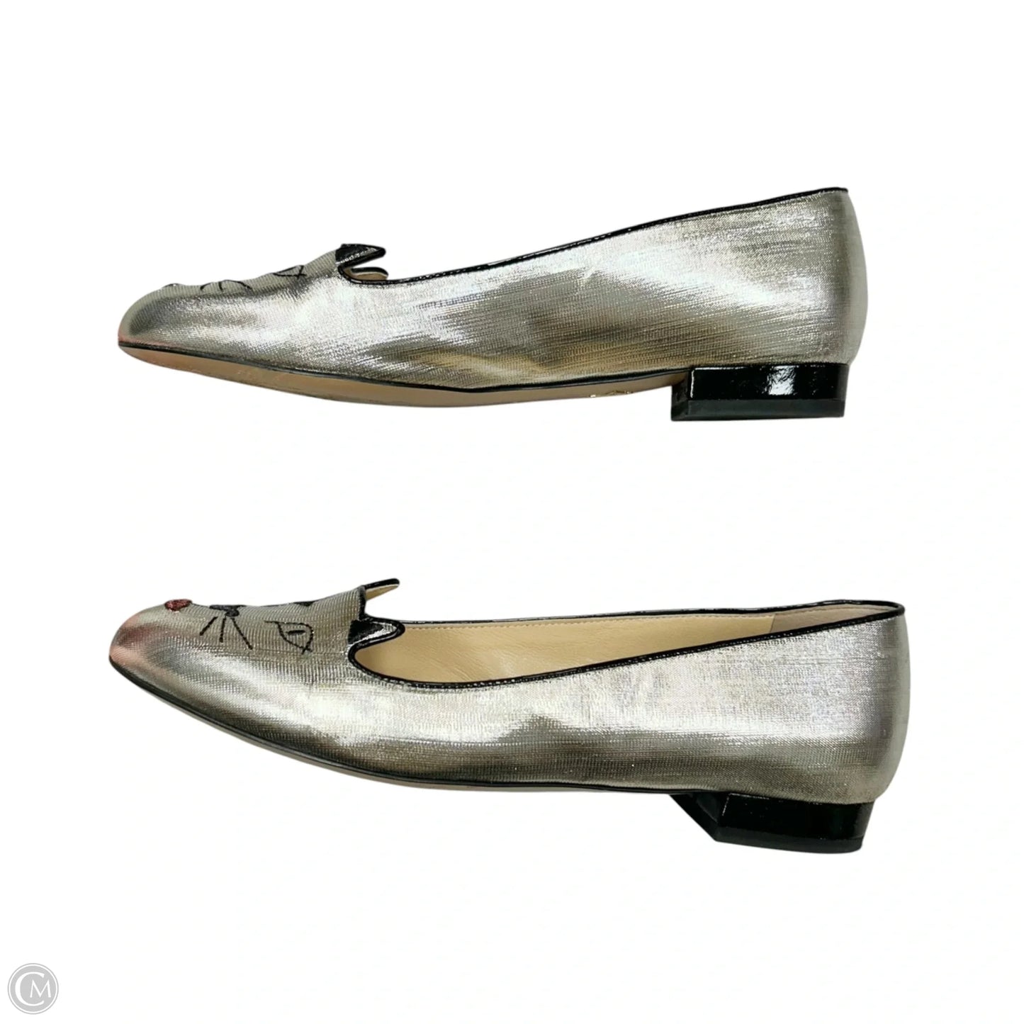 Shoes Designer By Charlotte Olympia In Silver, Size: 6.5