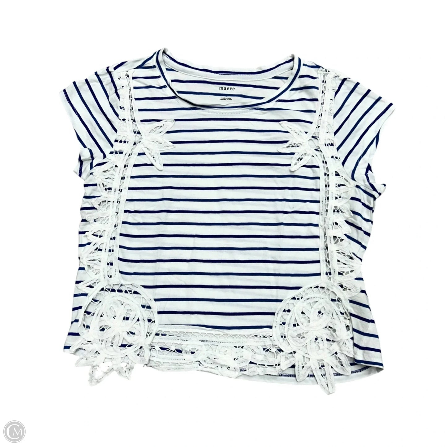 Top Short Sleeve By Maeve In Blue & White, Size: S