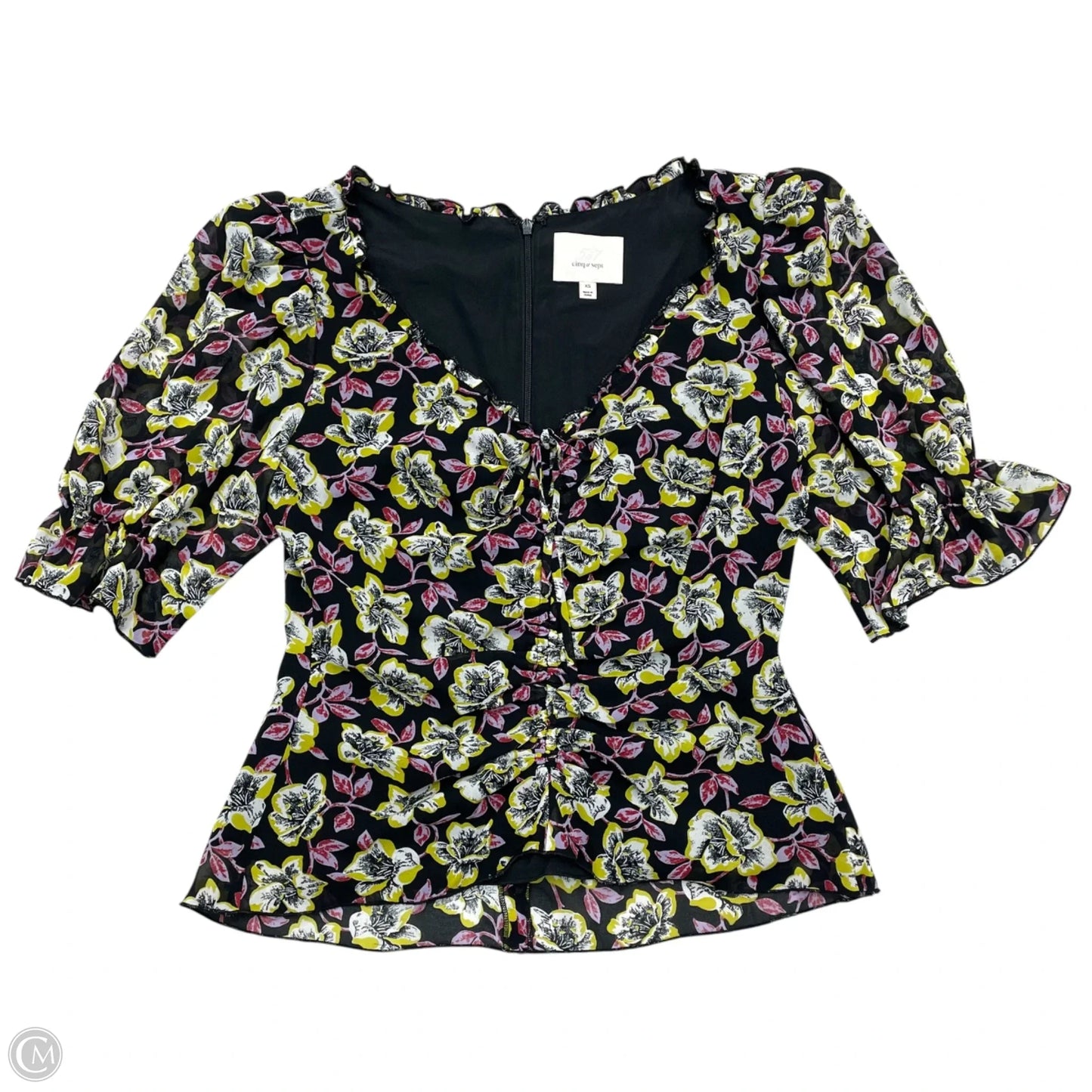 Blouse Short Sleeve By Cinc A Sept In Black & Yellow, Size: Xs