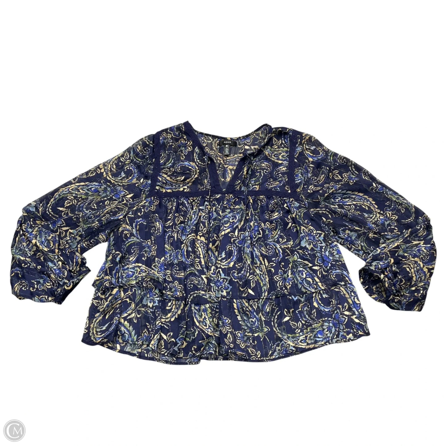 Blouse Long Sleeve By Aqua In Blue & Cream, Size: M