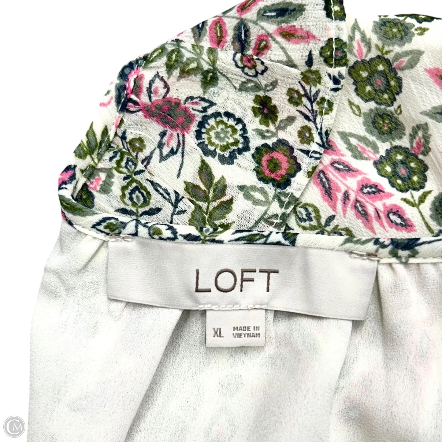 Blouse Long Sleeve By Loft In Cream & Green, Size: Xl