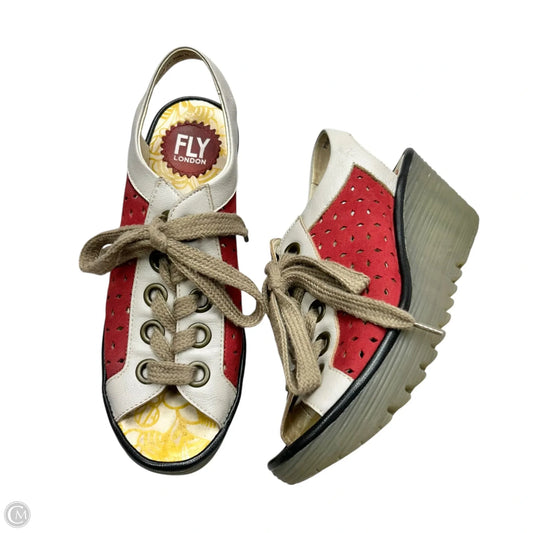 Sandals Heels Wedge By Fly London In Red & Tan, Size: 7.5