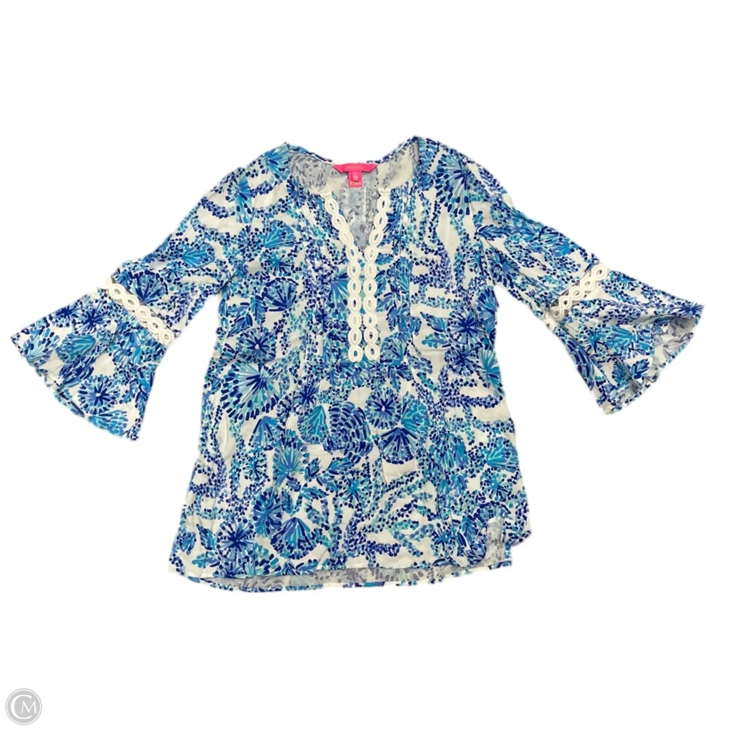 Top 3/4 Sleeve Designer By Lilly Pulitzer In Blue & White, Size: Xxs