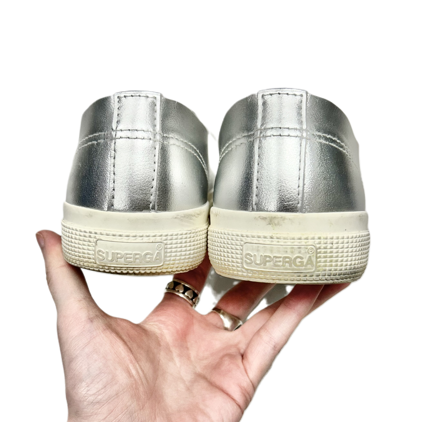 Shoes Sneakers By Superga In Silver, Size: 8