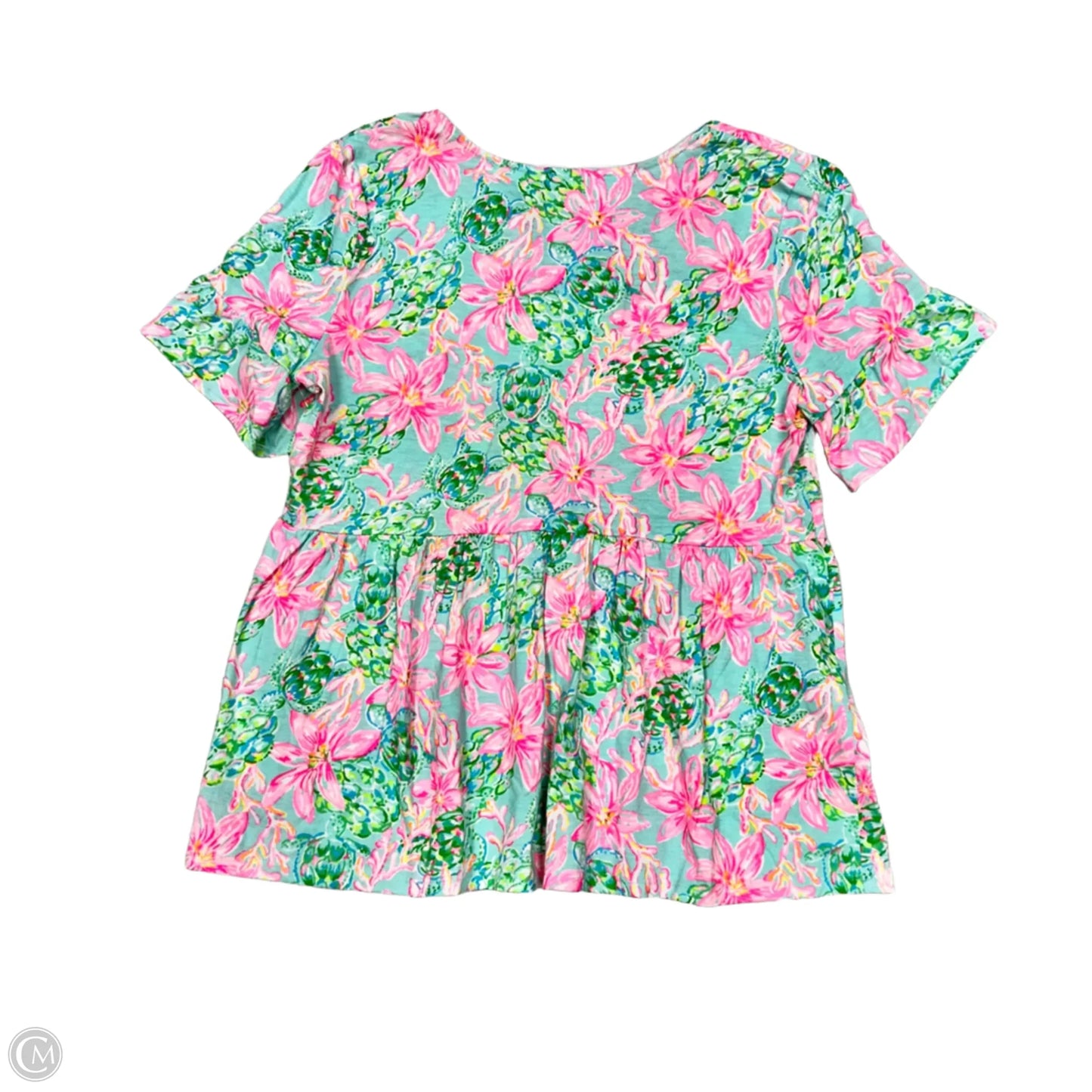 Top Short Sleeve Designer By Lilly Pulitzer In Green & Pink, Size: S