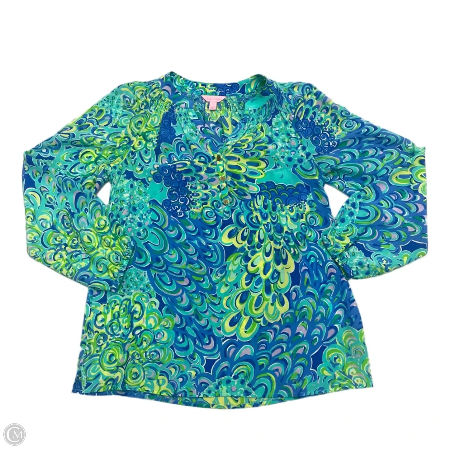 Top Long Sleeve Designer By Lilly Pulitzer In Blue & Green, Size: S