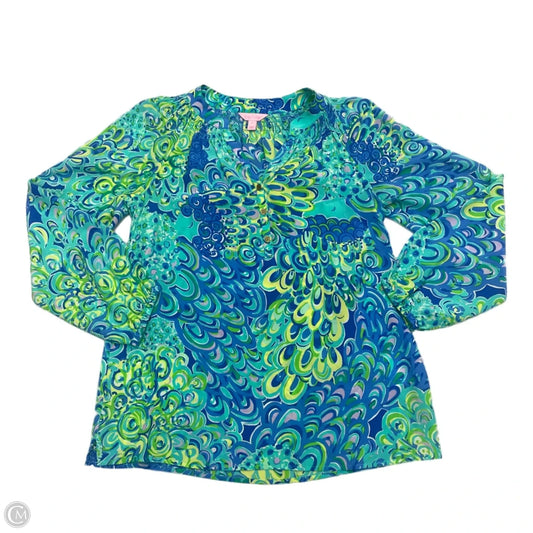 Top Long Sleeve Designer By Lilly Pulitzer In Blue & Green, Size: S