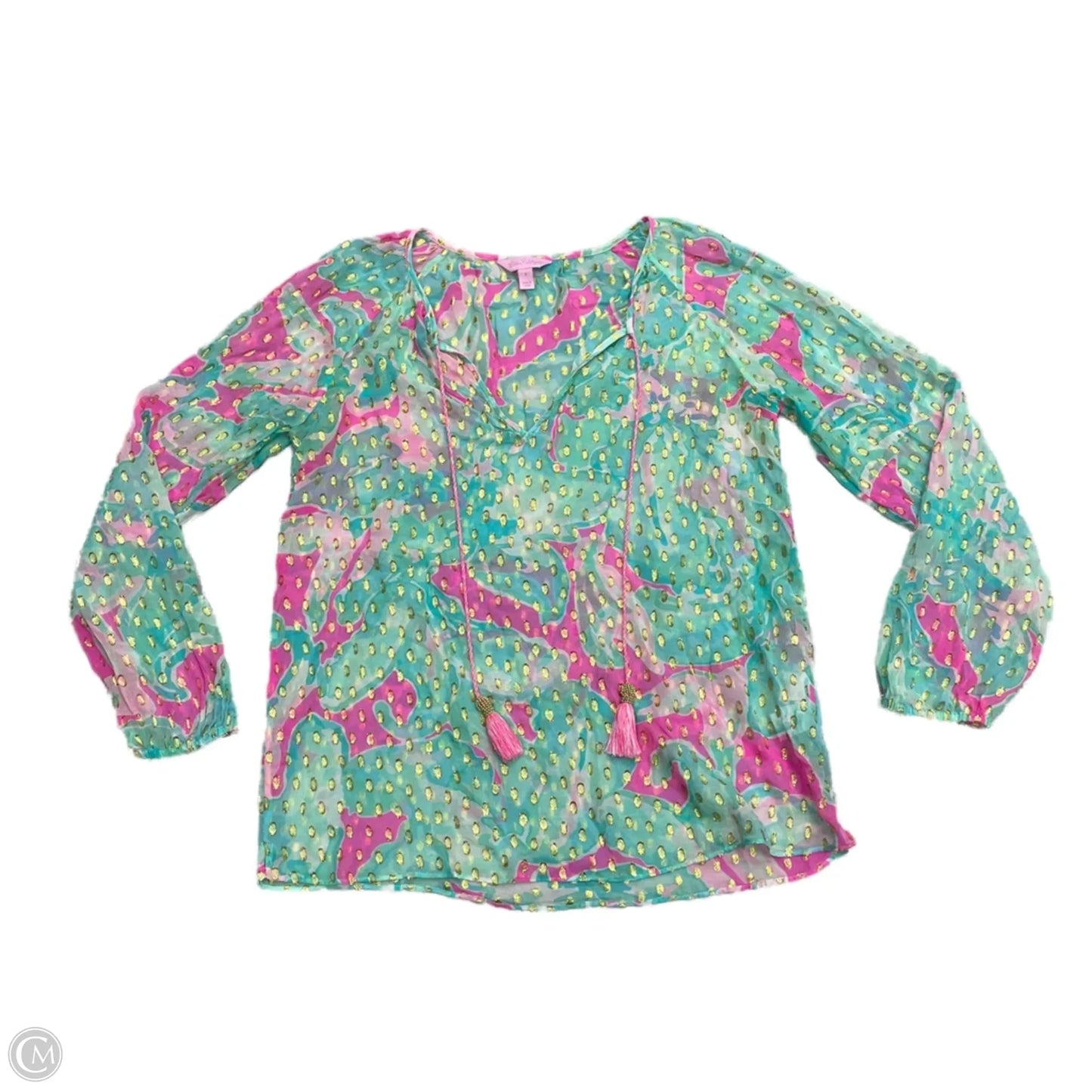 Top Long Sleeve Designer By Lilly Pulitzer In Green & Pink, Size: S