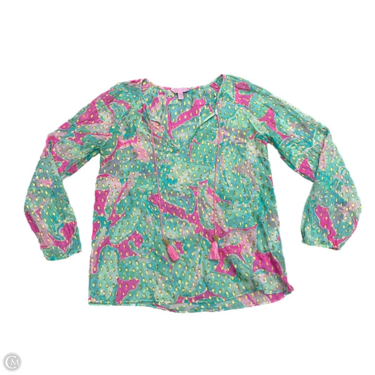 Top Long Sleeve Designer By Lilly Pulitzer In Green & Pink, Size: S