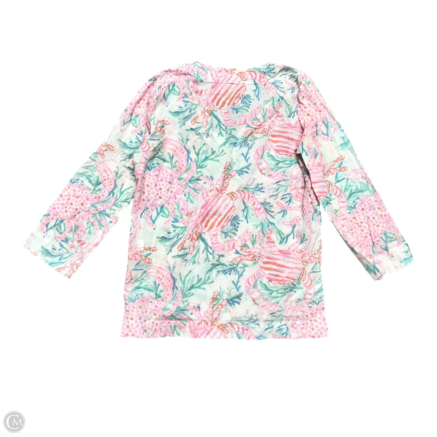 Top Long Sleeve Designer By Lilly Pulitzer In Pink & White, Size: S