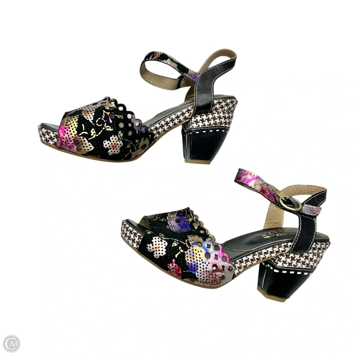 Sandals Heels Block By Spring Step In Black Floral, Size: 6.5