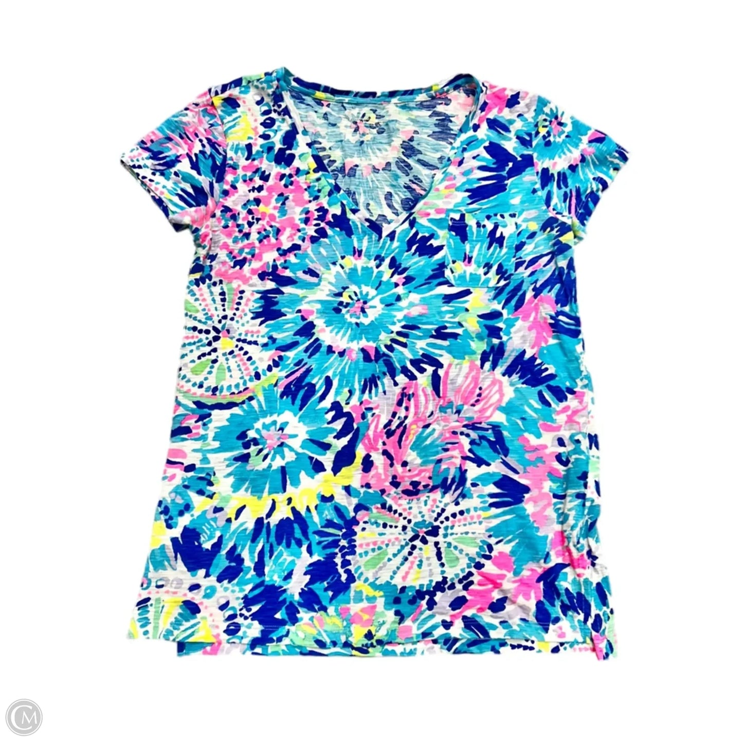 Top Short Sleeve Designer By Lilly Pulitzer In Blue & White, Size: Xs