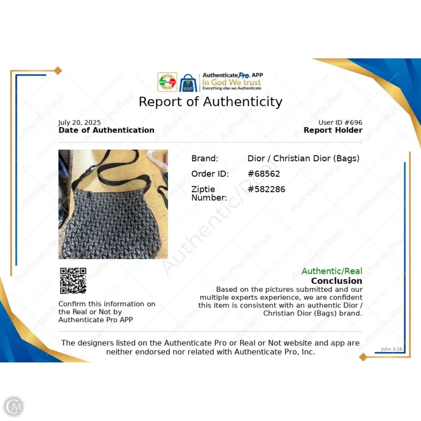 Crossbody Luxury Designer By Dior, Size: Large