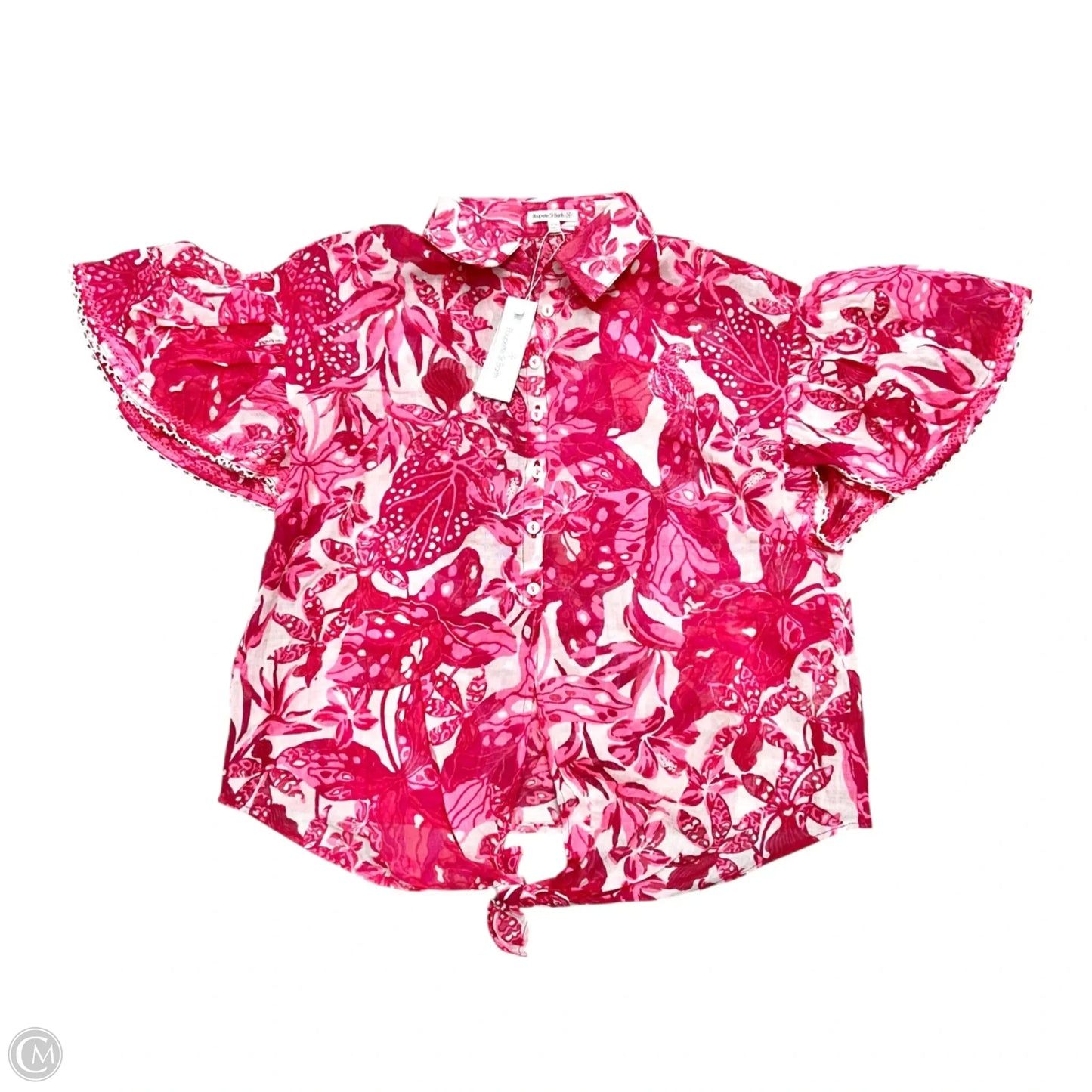 Top Short Sleeve By Poupette St Barth In Pink & White, Size: S/M